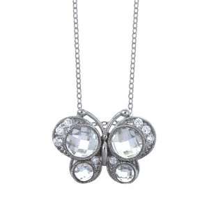 La Preciosa Sterling Silver Clear Cubic Zirconia Butterfly Necklace