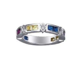   Silver Rainbow Color CZ Band Ring.Size 7 FREE GIFT BOX. Jewelry