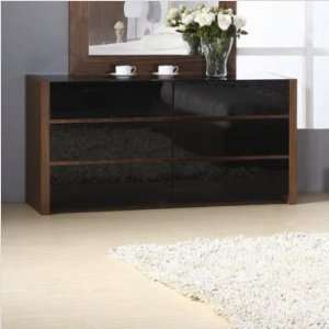   Stark Dresser with High Gloss Black Drawers and Glass Top in Walnut
