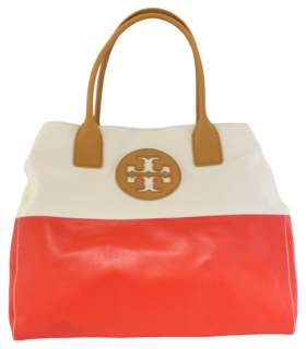 Tory Burch Dipped Canvas Tote Natural Hot Red Bag New  