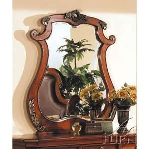  Bedroom Wall Mirror with Leaves Design Cherry Finish