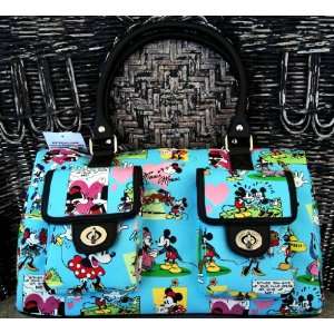  Disney Mickey Mouse Cartoon Handbag Purse Blue Pockets 