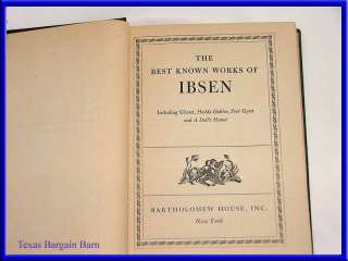 Vintage Hardcover Book   The Best Know Works Of Ibsen   Henrik/A Doll 