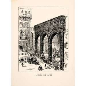  1902 Wood Engraving Loggia Dei Lanzi Florence Italy Piazza 