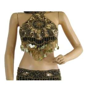   HALTER CHOLI BLACK HIP SCARF COIN BELLY DANCE COSTUME S Toys & Games