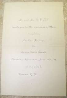 1884 VERONA NY WEDDING INVITATION TOLL CLARK INVITE  