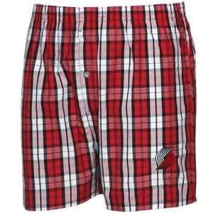 Portland Trail Blazers Red White Plaid Historic Embroidered Boxer 
