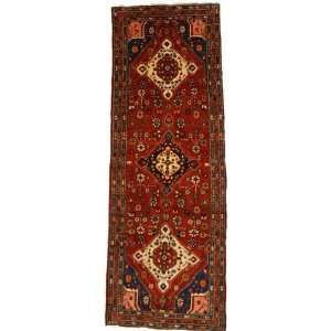  38 x 98 Red Persian Hand Knotted Wool Khamseh Runner Rug 