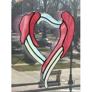    Pink and White Iridized Stained Glass Heart 