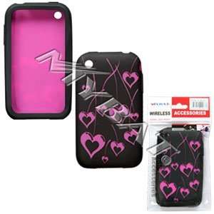 iPhone Laser Cherry Heart Skin Case   Hot Pink/Black Cell 