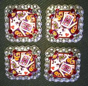   stones 1 3/8 square conchos, Skull and Card Suit! barrel racing