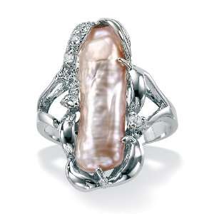   Jewelry Sterling Silver Mauve Biwa Pearl and White Topaz Ring: Jewelry