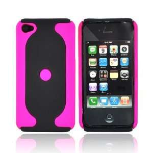   : For Apple iPhone 4 Rubberized Hard Case Hot Pink Black: Electronics