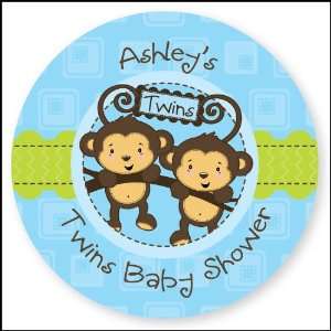  Twin Monkey Boys   24 Round Personalized Baby Shower 