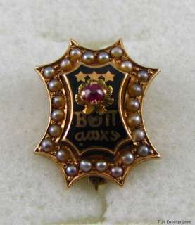 BETA THETA PI Genuine Ruby Badge   Fraternity 1800s 14k Yellow Gold 
