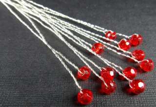 12 RED WIRE STEM WEDDING BOUQUET CRYSTAL ACCENT JEWELS  