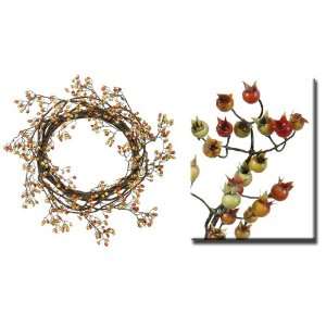  Pack Of 2 Green & Red Fall Bilberry Wreaths 24 Home 