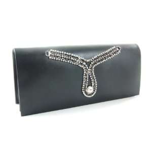 Black Chelle Crystal Evening Bag Bridal Jeweled Clutch Purse Handbag 