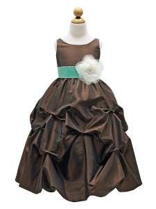 Chocolate Brown Taffeta Flower Girl Dress Pick Your Sash Size 2 4 6 8 