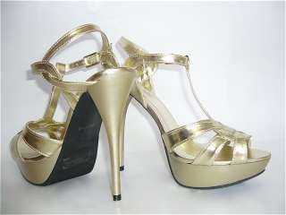 New Gold Strappy Platform Sandals Heels Dress Shoess  
