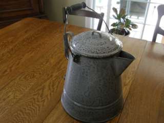 Antique, Old Coffee Pot, Large Gray Speckled Enamel, Authentic  