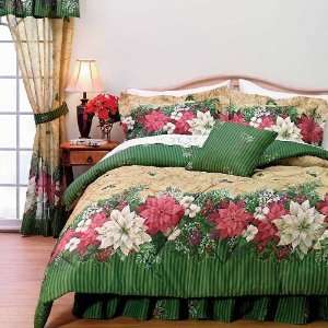   Poinsettia Border Christmas Flowers King Bedding Set
