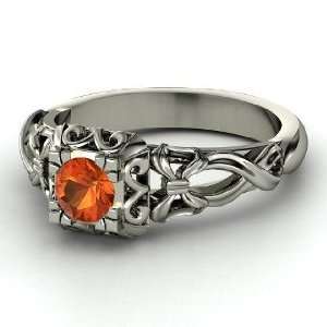    Ribbon Lace Ring, Round Fire Opal 14K White Gold Ring Jewelry