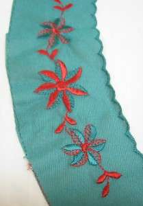   gathered trimming Embroidered Collars 1 pair Green with Red Embroidery
