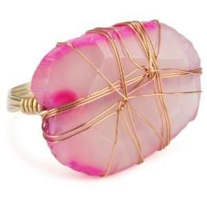  Vanessa Mooney Shelby Pink Agate Wire Wrapped Ring, Size 
