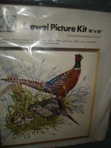 NEW CM CREWEL Embroidery Picture KIT VTG 1977 Pheasants 16 X 16 