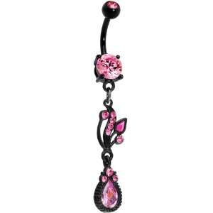  Pink Black Twisted Deco Gem Belly Ring Jewelry