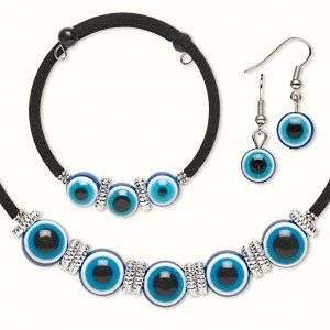 Lucky Charm Evil Eye Necklace, Bracelet and Earring set  