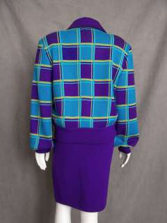 St. John 3 Piece Santana Knit Suit Set Purple Teal Lime Jacket Top 