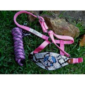  HALTER BRONC SILVER NYLON NOSE BAND CRYSTALS BLING PINK 