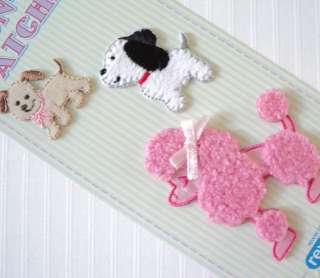 DOGGIE IRON ON PATCHES   pink poodle pink ribbon bow  
