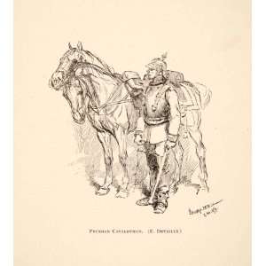  1883 Print Prussian Cavalryman Horses Saber Military 