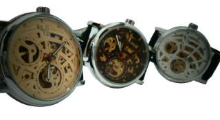   Automatic *White *Brown *Gold Skeleton Leather Wrist Watch, Men  