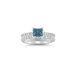 1.60 Cts White & Blue Diamond Bridal Ring Set in 14K White 