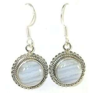  Round Blue Lace Agate Earrings