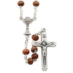   Communion Brown Wood Round Bead Christian Jewelry Rosaries: Jewelry