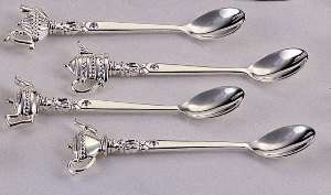 SILVER PLATED TEA/COFFEE SPOONS WITH TEAPOT CRYSTAL TIP  