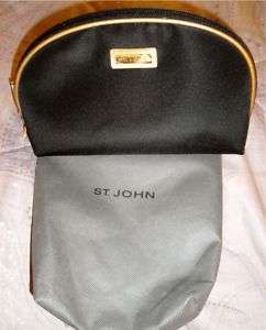 St. John Black MicroFbr w/Gold Leather Cosmetic Bag NWT  