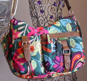 New  Handbag LILY BLOOM Satchel Hobo Flowers Brown Details Purse 