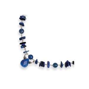   : Sterling Silver Sodalite & Blue Agate Necklace QH2357 16 Jewelry