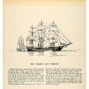  1935 Print Erebus Terror Full Rigged Ship James Ross 