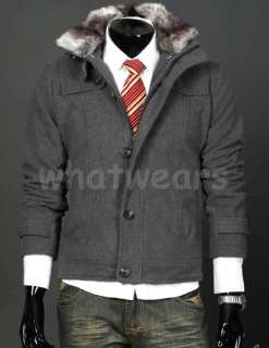 Mens Fur collar Zip Up Winter Jacket Coat D Grey Z94  