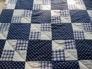BOLD NAVY BLOCK PATCHWORK HOLIDAY VINTAGE QUILT ~ NICE  