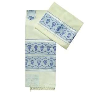  Tallit and Talit Bag SET. White Colored. Royal blue and 