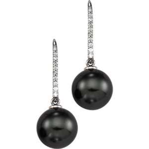  Tahitian Pearl Earrings   10.0MM Black Pearls In 14K 