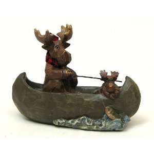  Moose Sitting in Canoe Fishing Figurine: Home & Kitchen